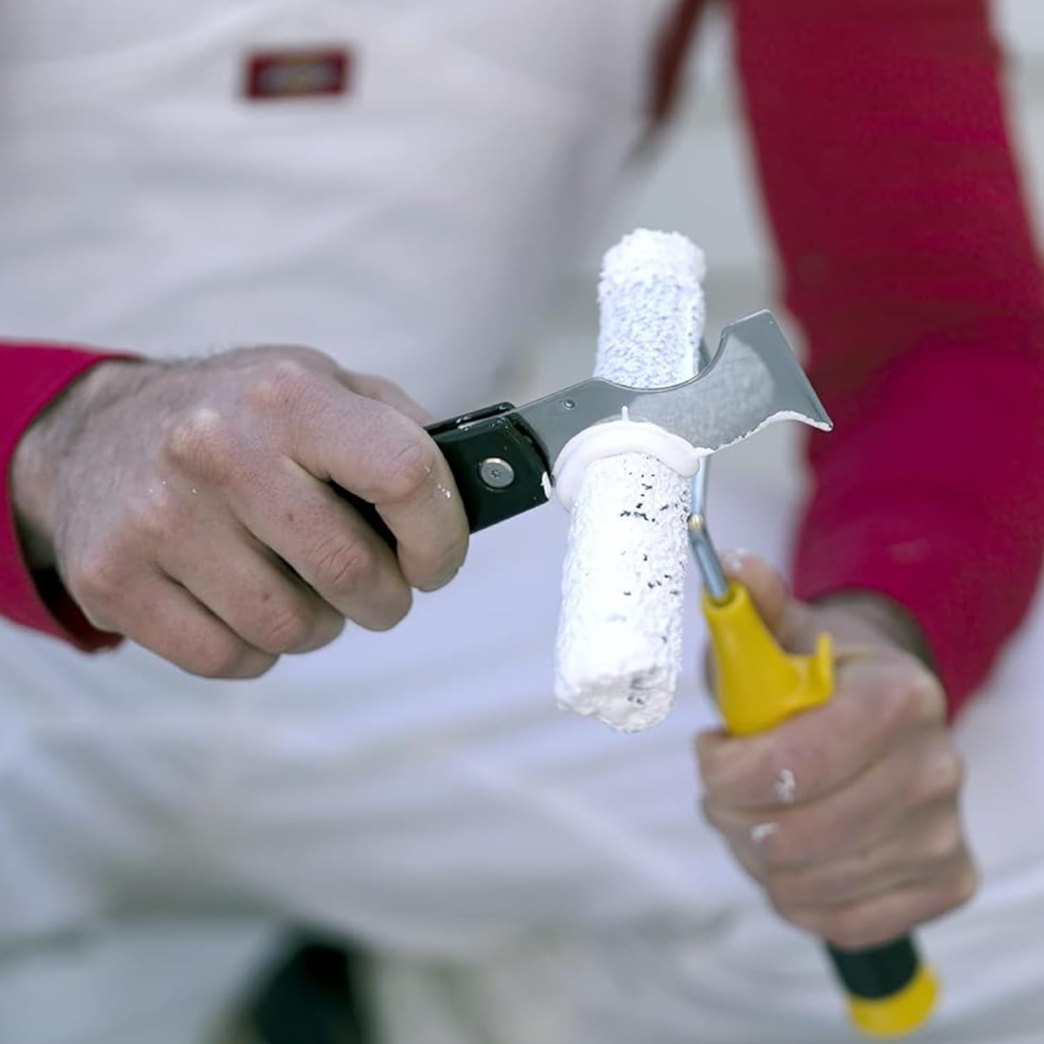 Hyde dual blade folding painter's tool with high impact nylon handle on tough jobs.