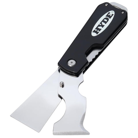 Hyde dual blade folding painter's tool, open for quick prep tasks.