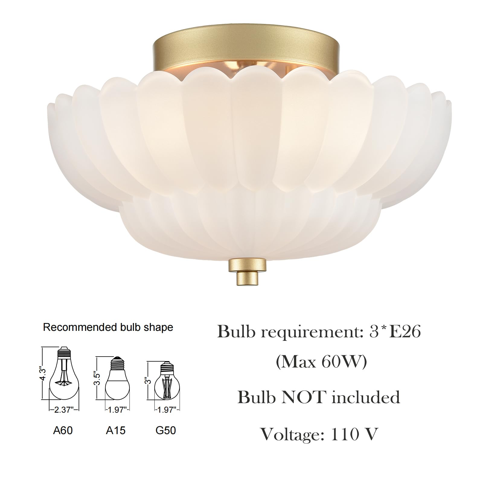 HYDELITE scalloped frosted glass detail enhances mid-century styling with warm illumination.