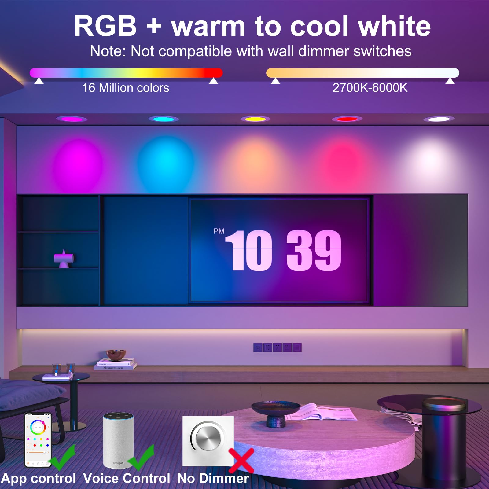 HYDONG smart downlight adjustable brightness and temperature for cozy reading.