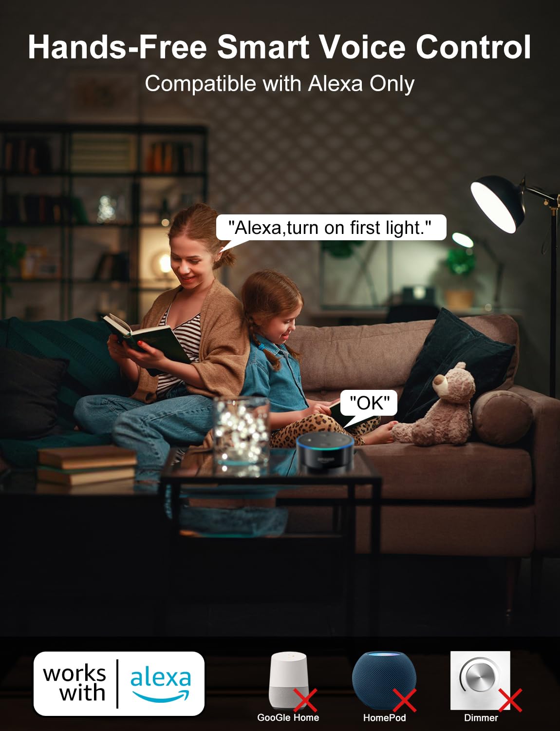 HYDONG alexa-compatible bulb controlled by voice through BRmesh app.