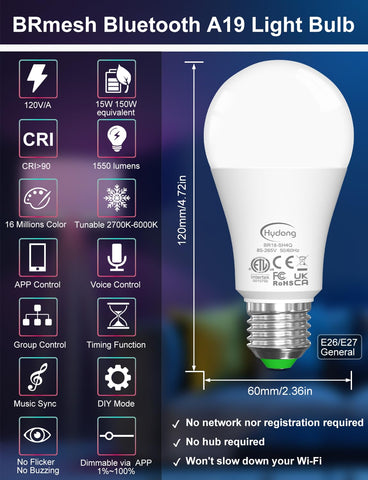 HYDONG color-changing mode with 16 million colors for mood lighting.