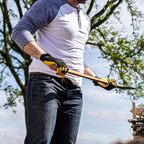 Hydra Hyde WelllsLamont leather work gloves in-use demonstrate dexterity and grip.