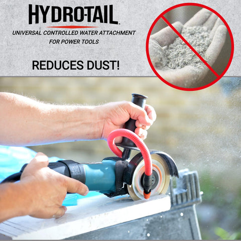 Hydro-Tail on a saw demonstrates dust suppression during cuts for better visibility.