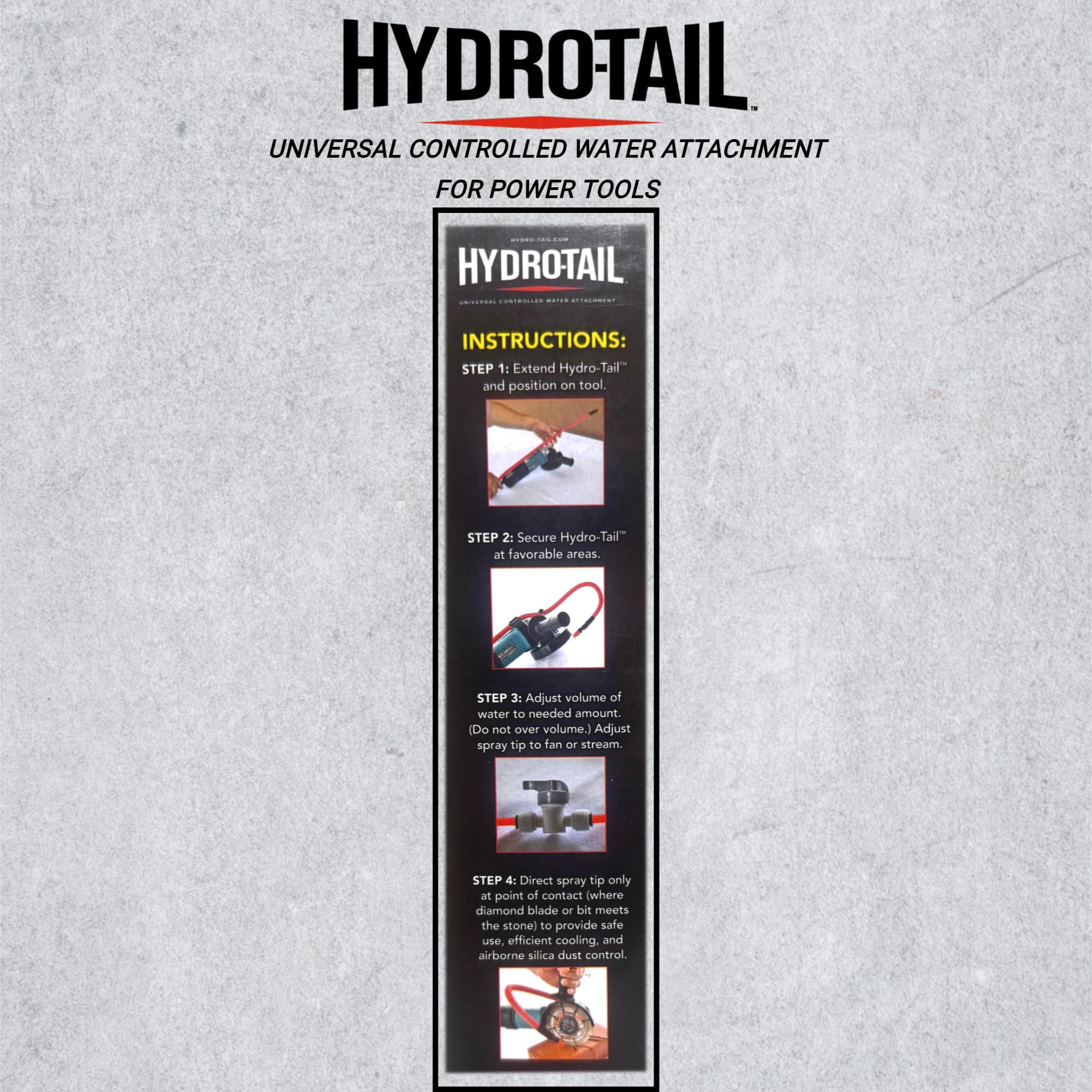 Hydro-Tail tile-cutting setup showcases cleaner cleanup and dust control.