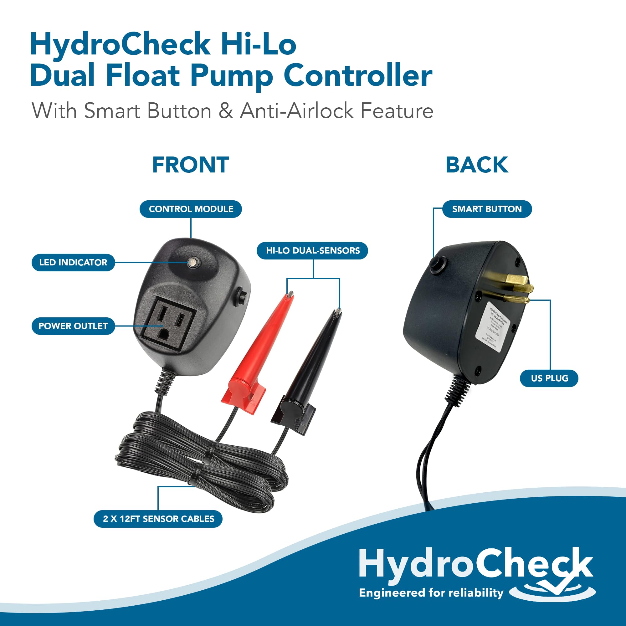 HydroCheck HC6000v2 built-in alarms warn of high water and pump issues.