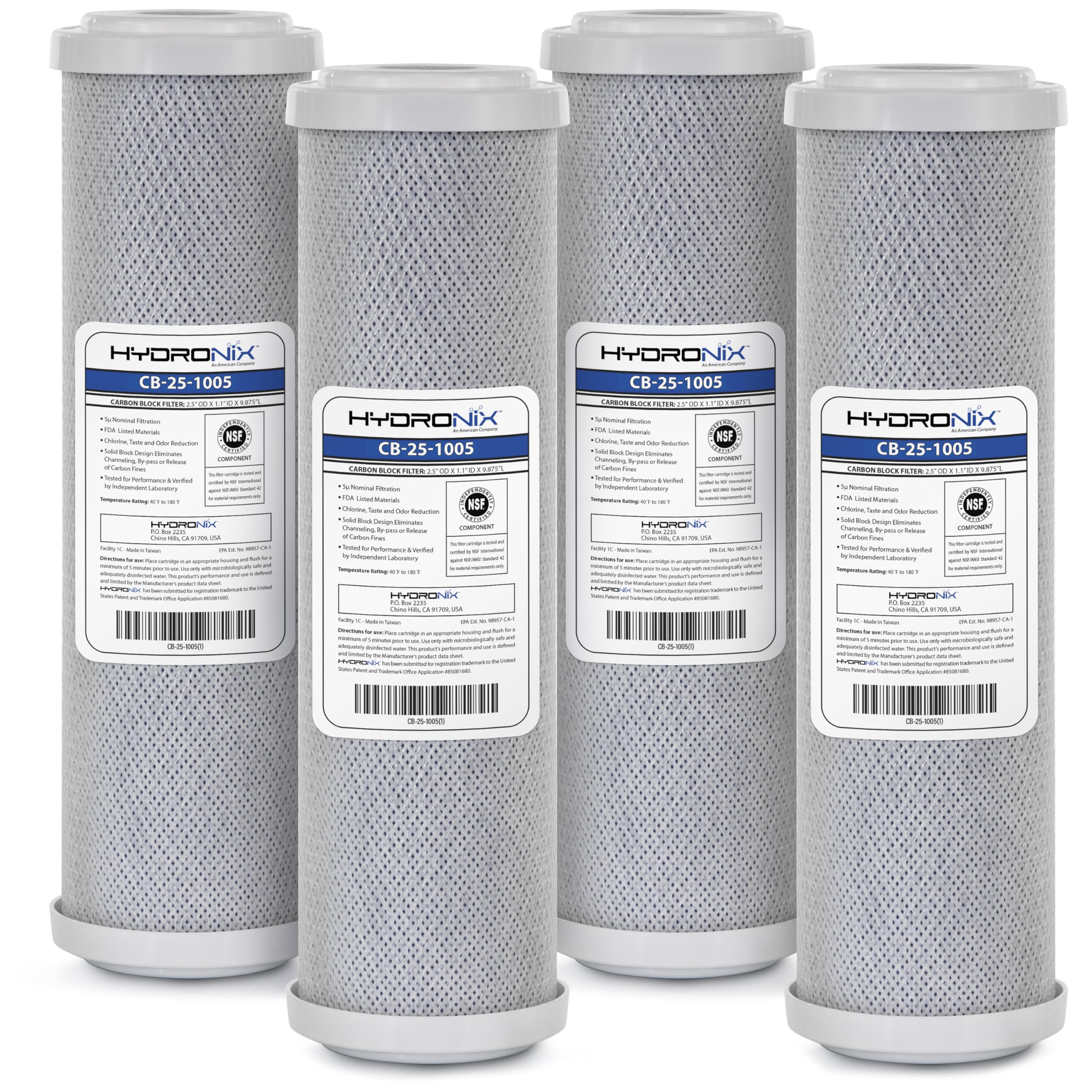Hydronix 4-pack carbon block filters for CTO filtration across RO and whole-house systems