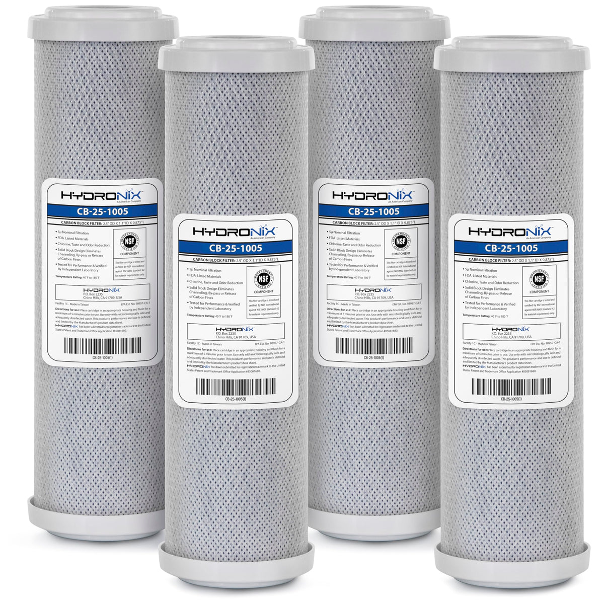 Hydronix 4-pack carbon block filters for CTO filtration across RO and whole-house systems