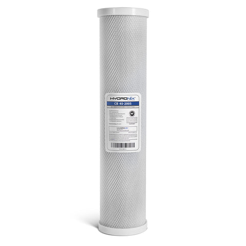 Hydronix CB-45-2005 filter body with coconut carbon media for efficient filtration in commercial systems.