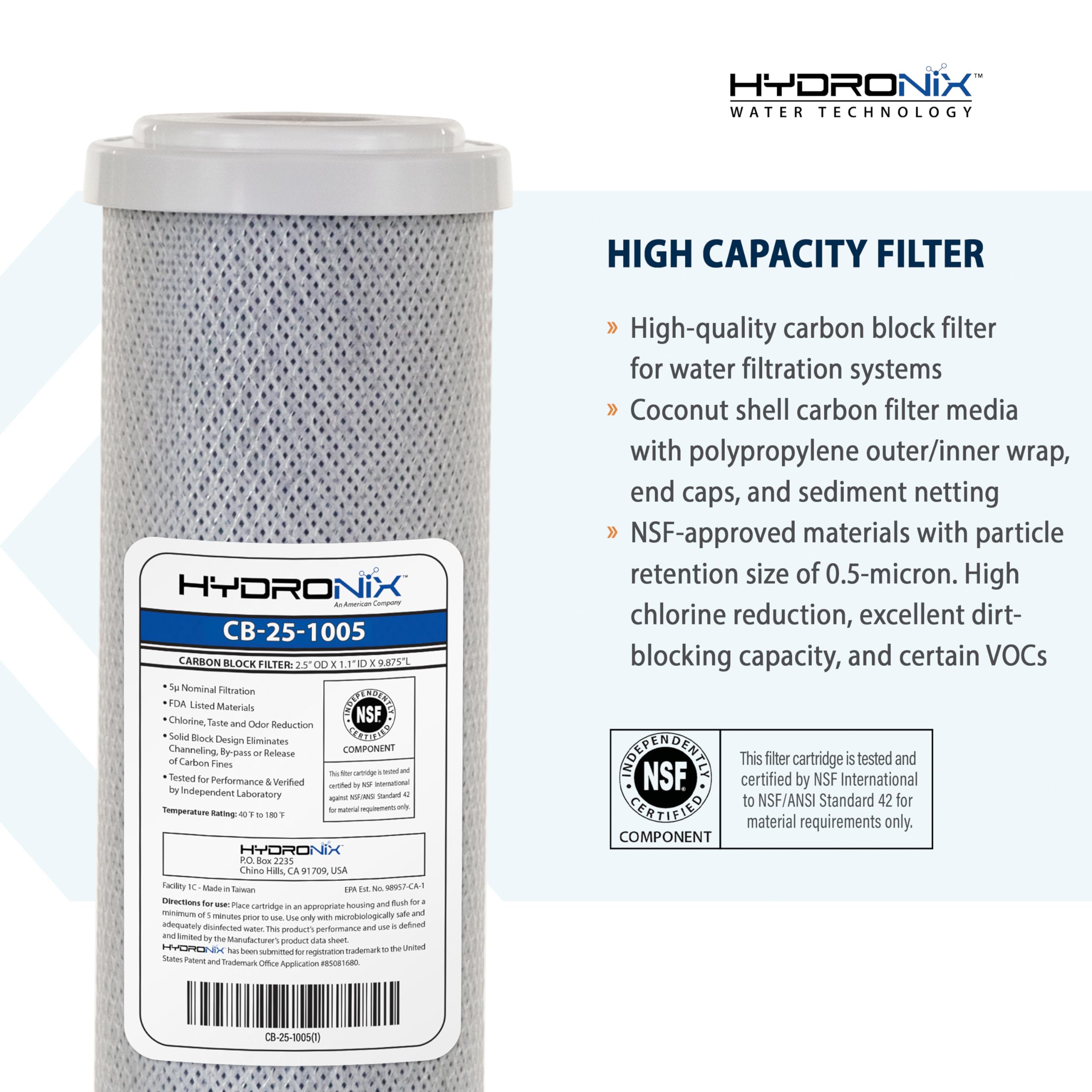 Hydronix coconut shell media enhances adsorption for chlorine and sediment control