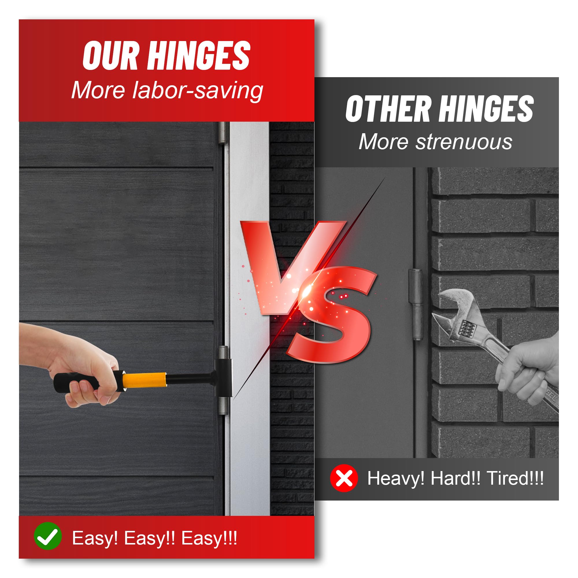 Close-up of sagging door fixed with Hyfico hinge tool.