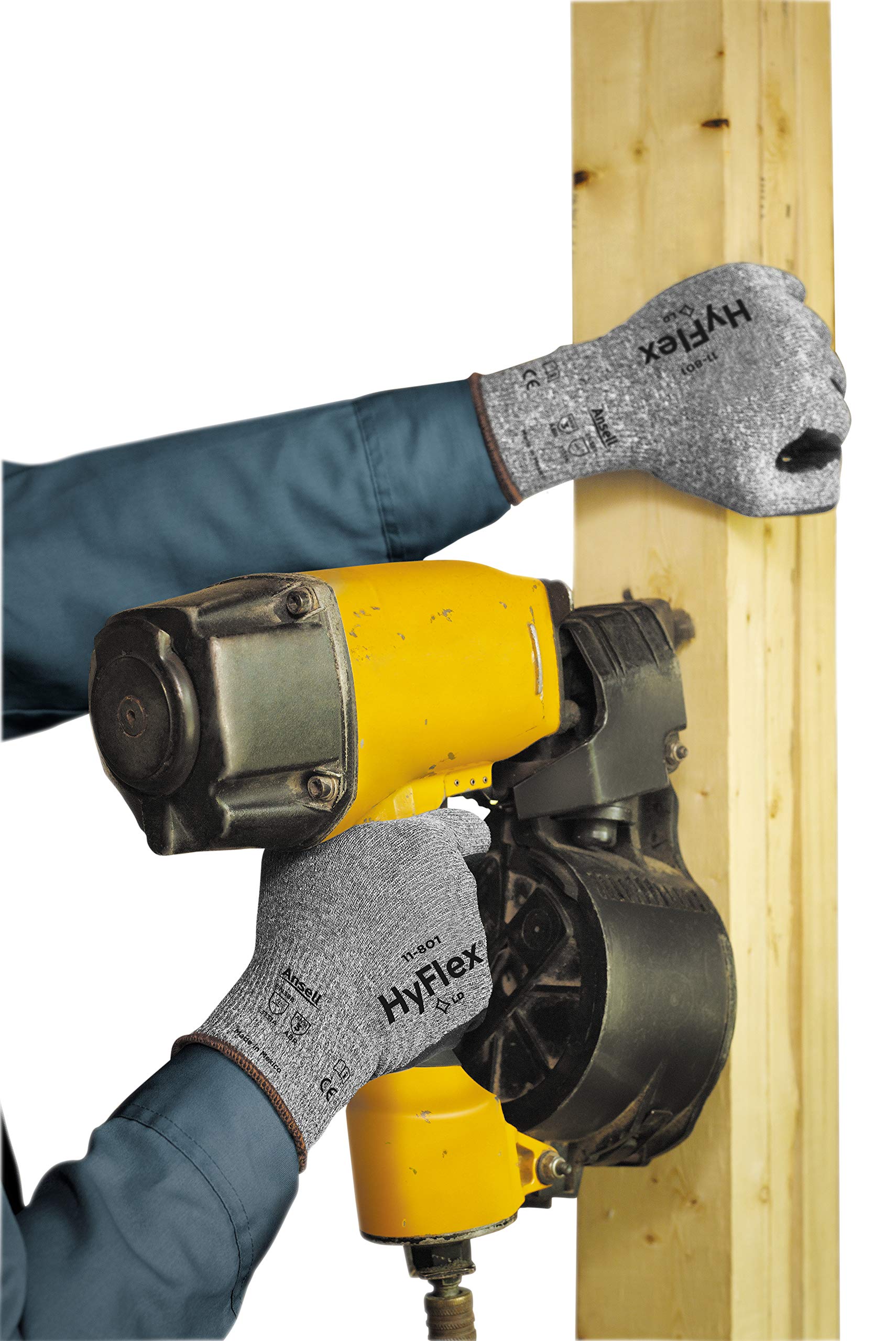 HyFlex 11-801 glove on hand demonstrates precise dexterity for small parts.