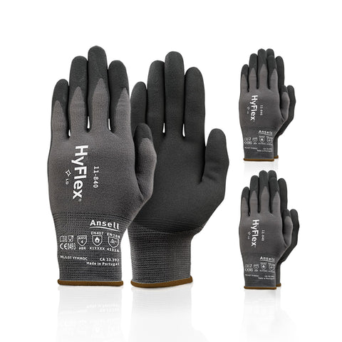HyFlex 11-840 foam nitrile coated glove close-up highlighting grip and abrasion resistance