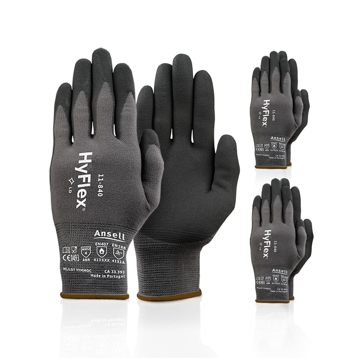 HyFlex 11-840 gloves with foam nitrile coating close-up showing enhanced grip.