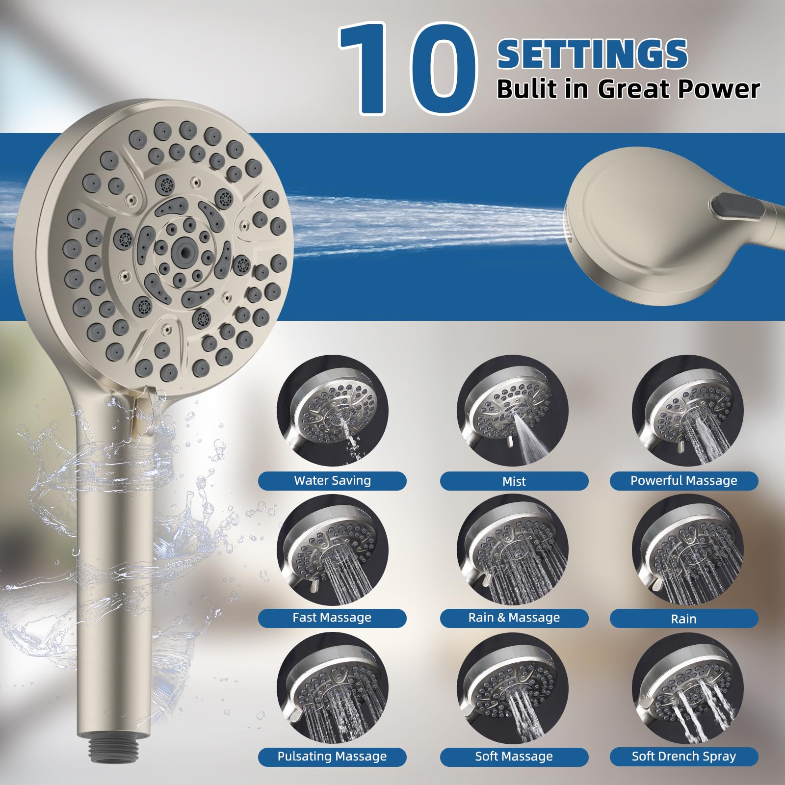Hygie Rinse 10-spray handheld head with adjustable pressure for versatile cleaning
