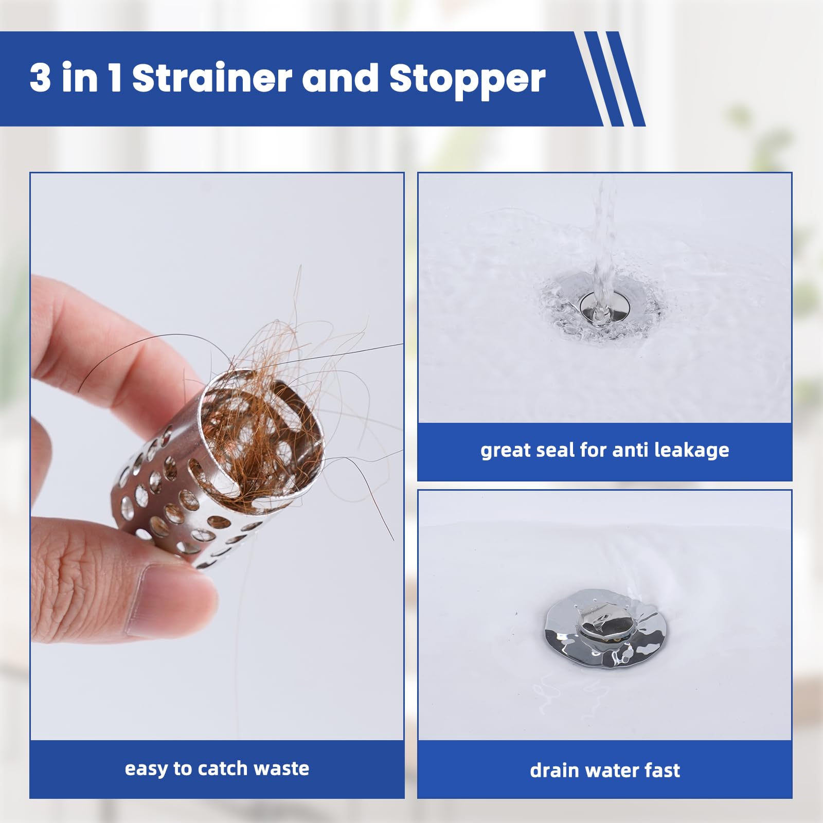 Hygie Rinse 3-in-1 pop-up stopper with brass core for durability