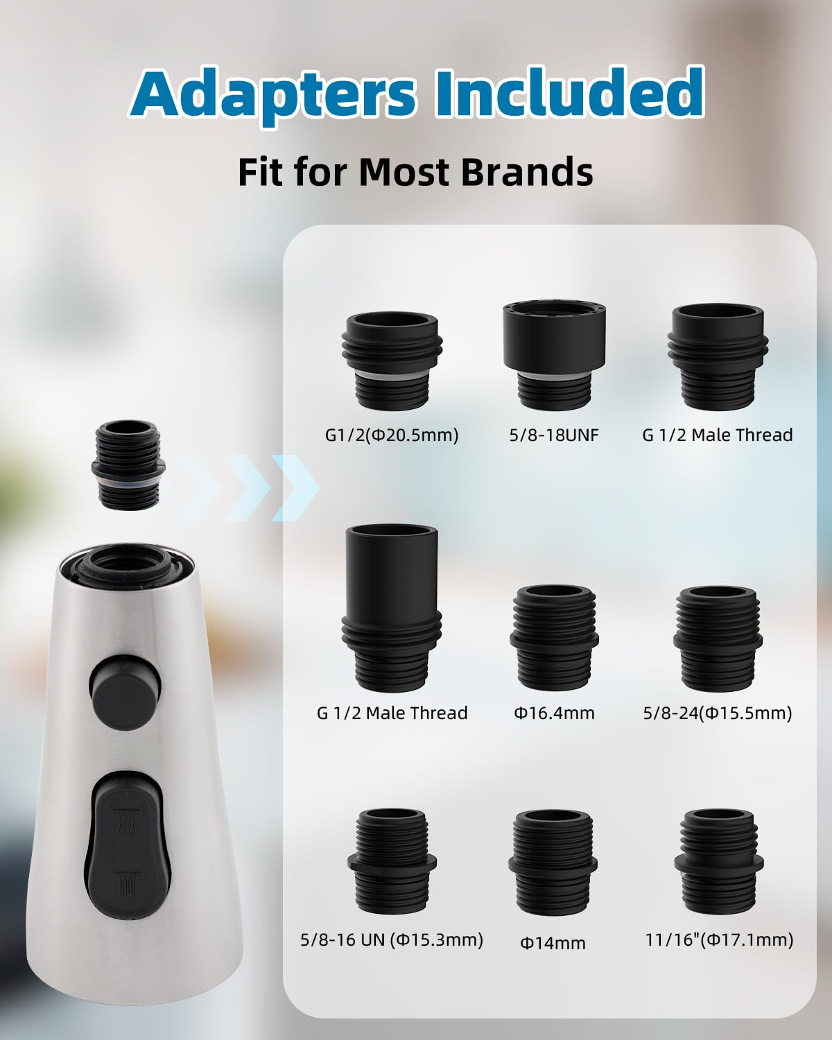 Hygie Rinse adapters kit enables broad compatibility with Moen, Delta, Kohler.