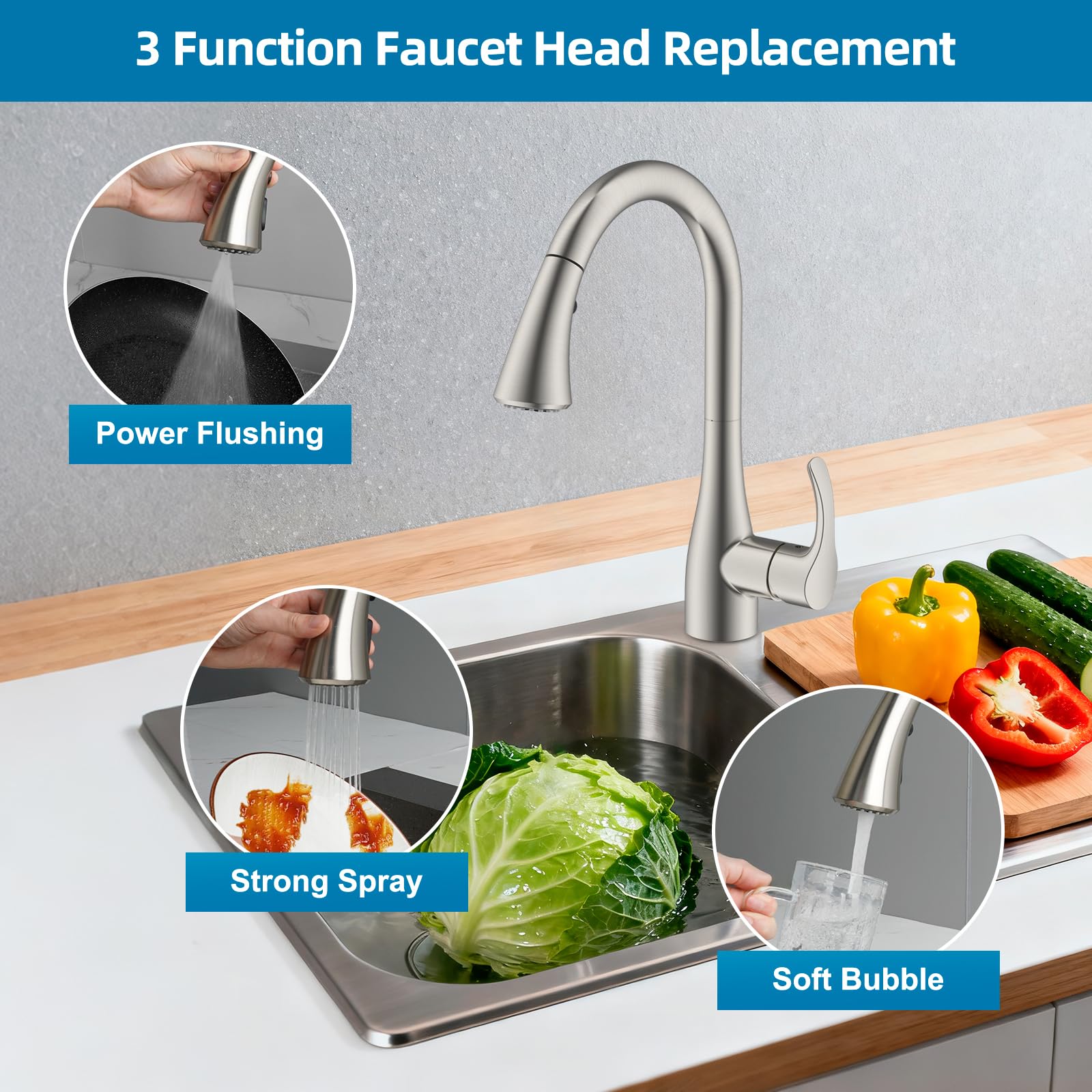 Hygie Rinse curve kitchen head 3 function spray for versatile tasks