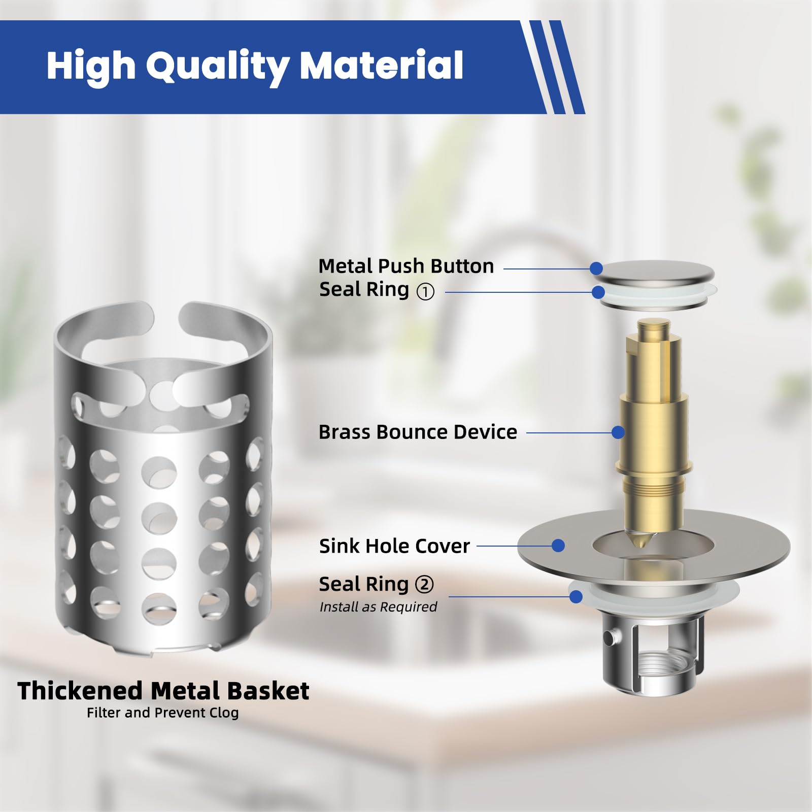 Hygie Rinse fits 1.1 to 2.36 inch drain holes across most sinks.