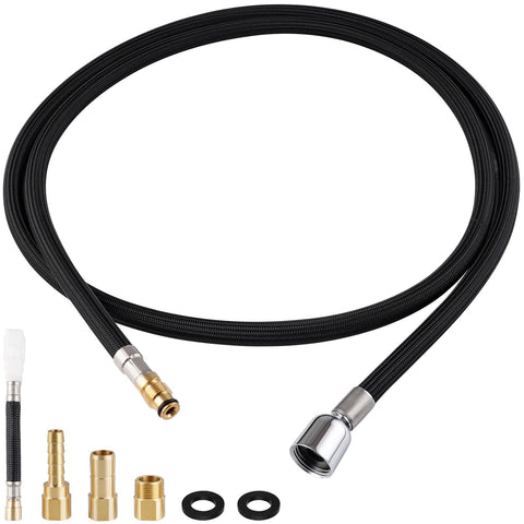 Hygie Rinse hose kit front view with chrome nut for secure fit.