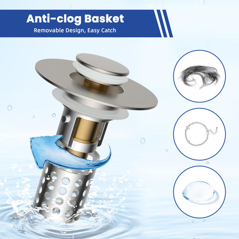 Hygie Rinse pop-up stopper with brass core for reliable, smooth operation.