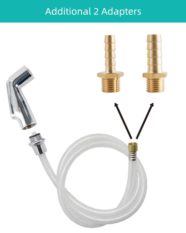 Hygie Rinse chrome quick-connect hose fits standard 1/4 inch threads.