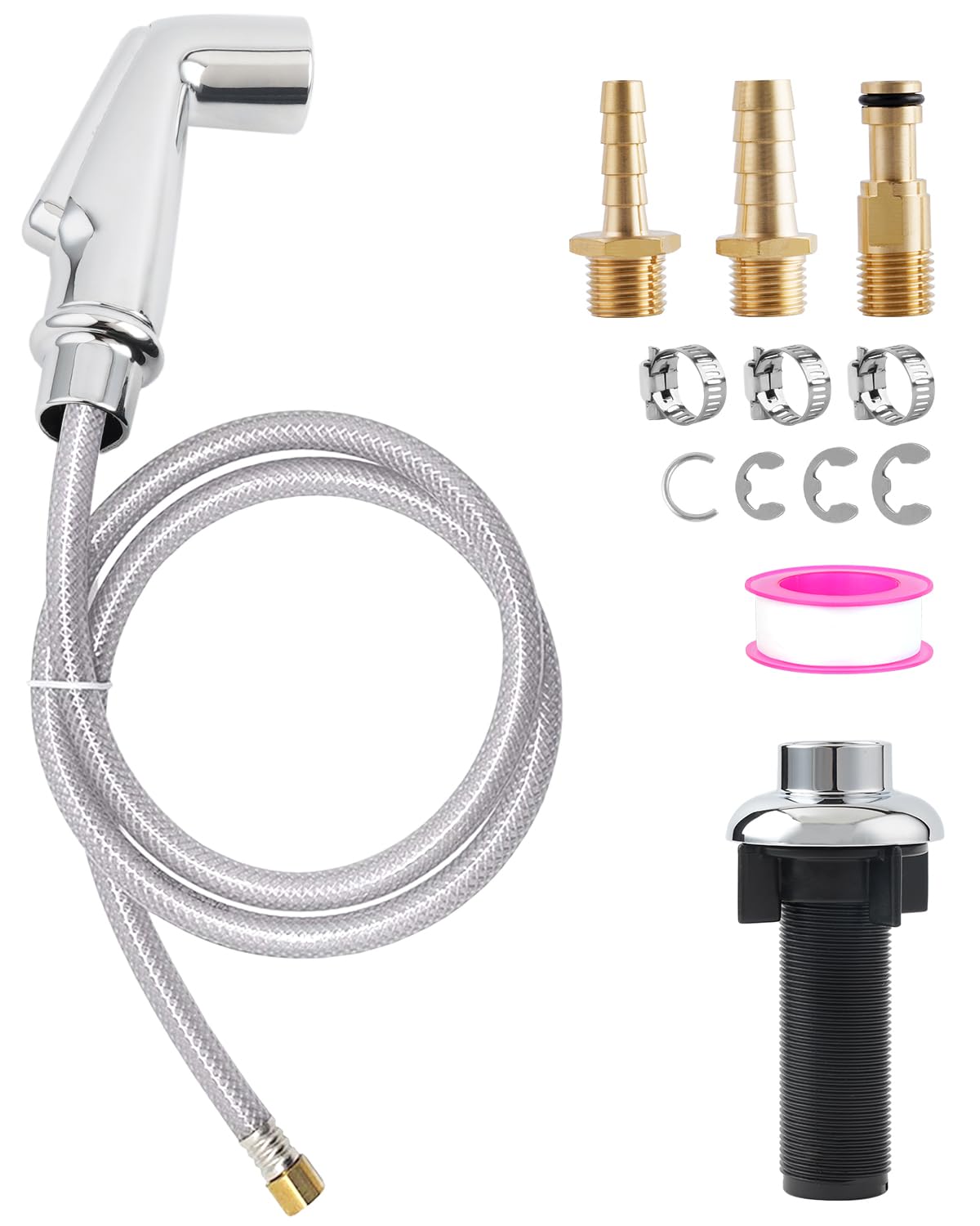 Hygie Rinse chrome sprayer head for precise kitchen cleaning.