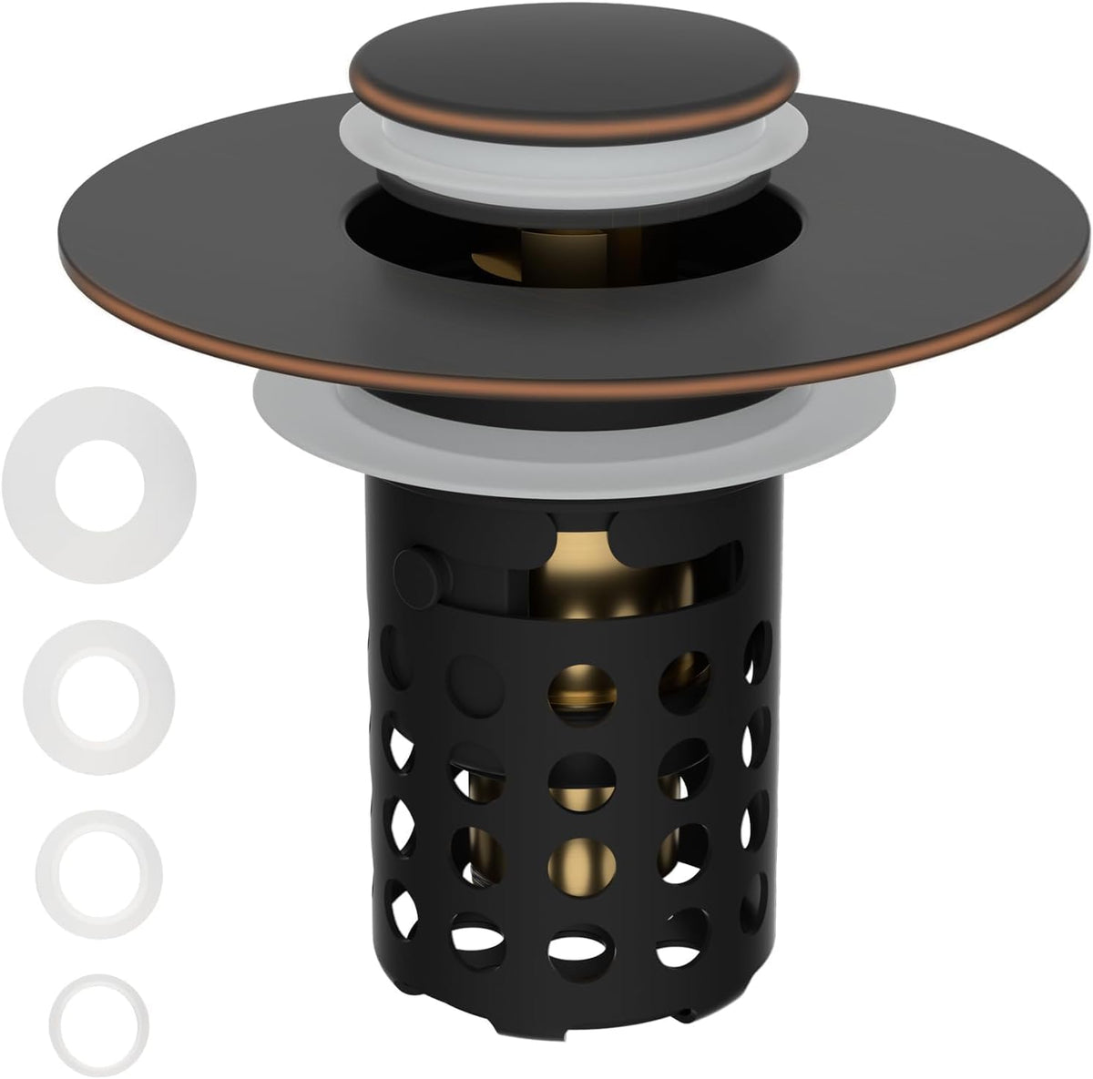 Hygie Rinse universal sink drain strainer captures hair to prevent clogs.