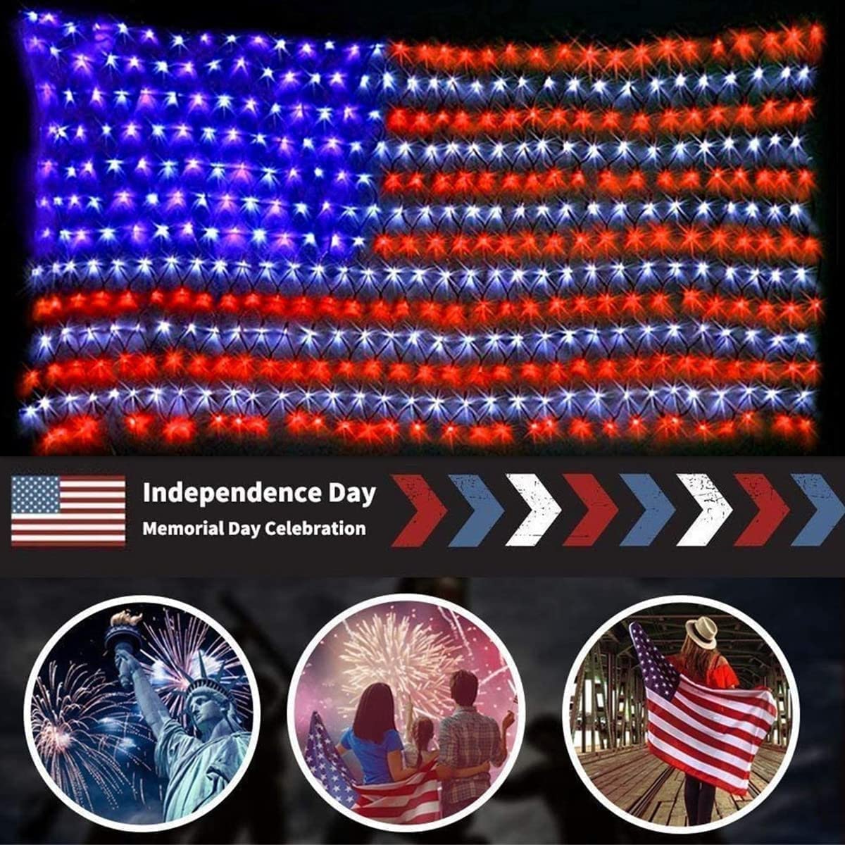 HYH flag net light close-up showing 420 LEDs for bright illumination