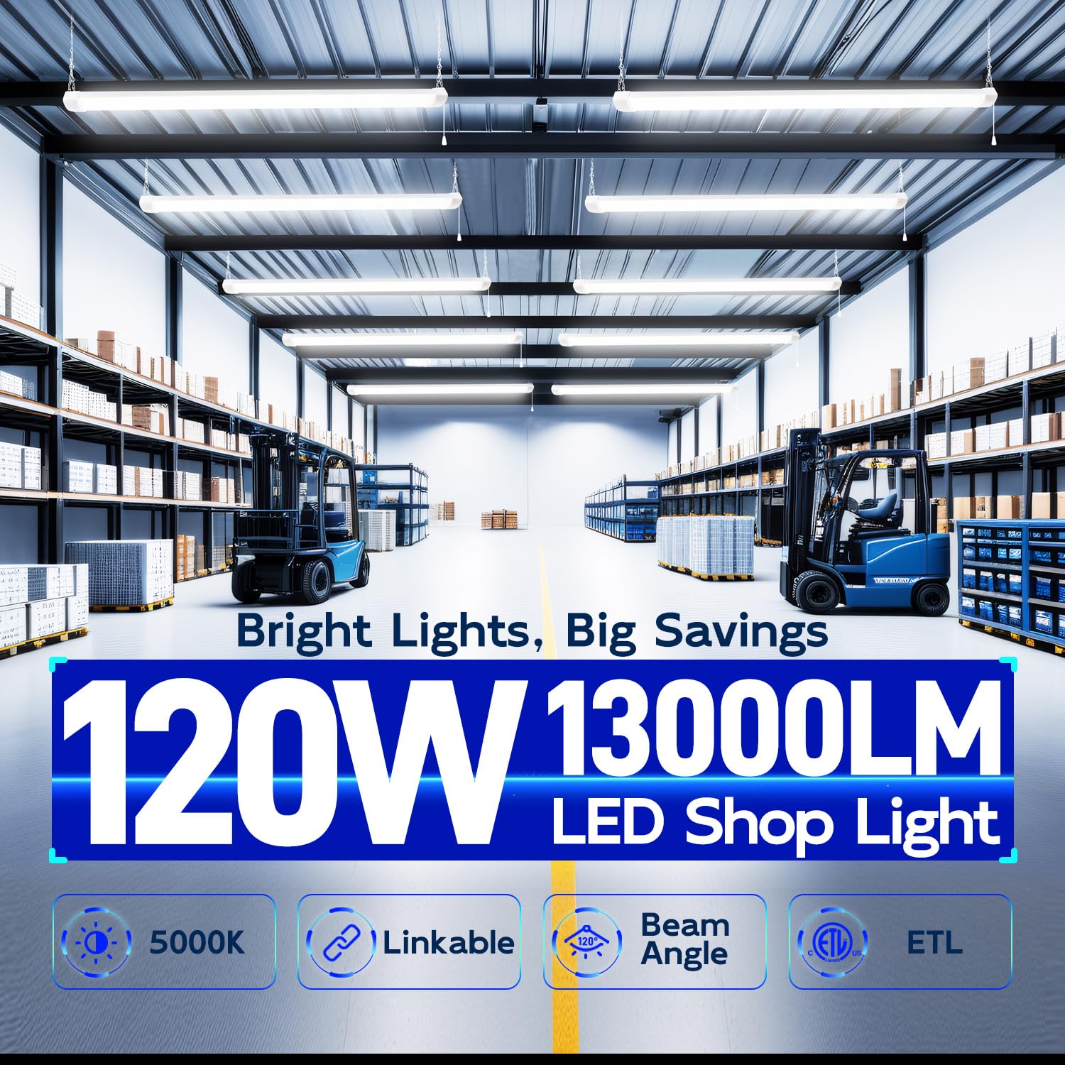 Hykolity 13000lm output in 5000K daylight for bright workshops.