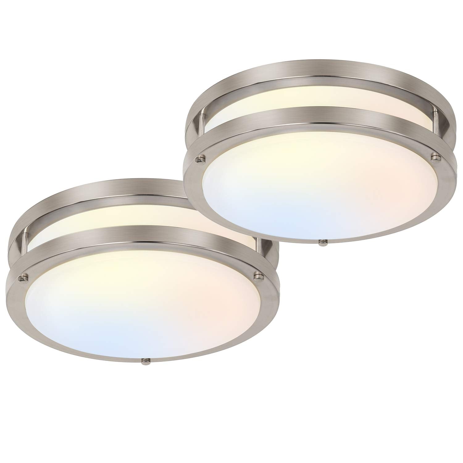 hykolity 13-inch flush mount ceiling light with brushed nickel finish and white diffuser for kitchen brightness.