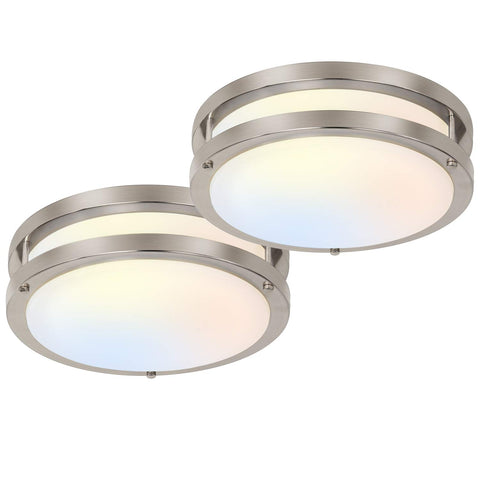 hykolity 13-inch flush mount ceiling light with brushed nickel finish and white diffuser for kitchen brightness.