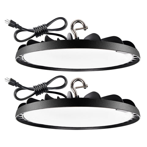 Hykolity 150W UFO high bay light delivers 20250lm at 5000K for bright warehouse illumination.