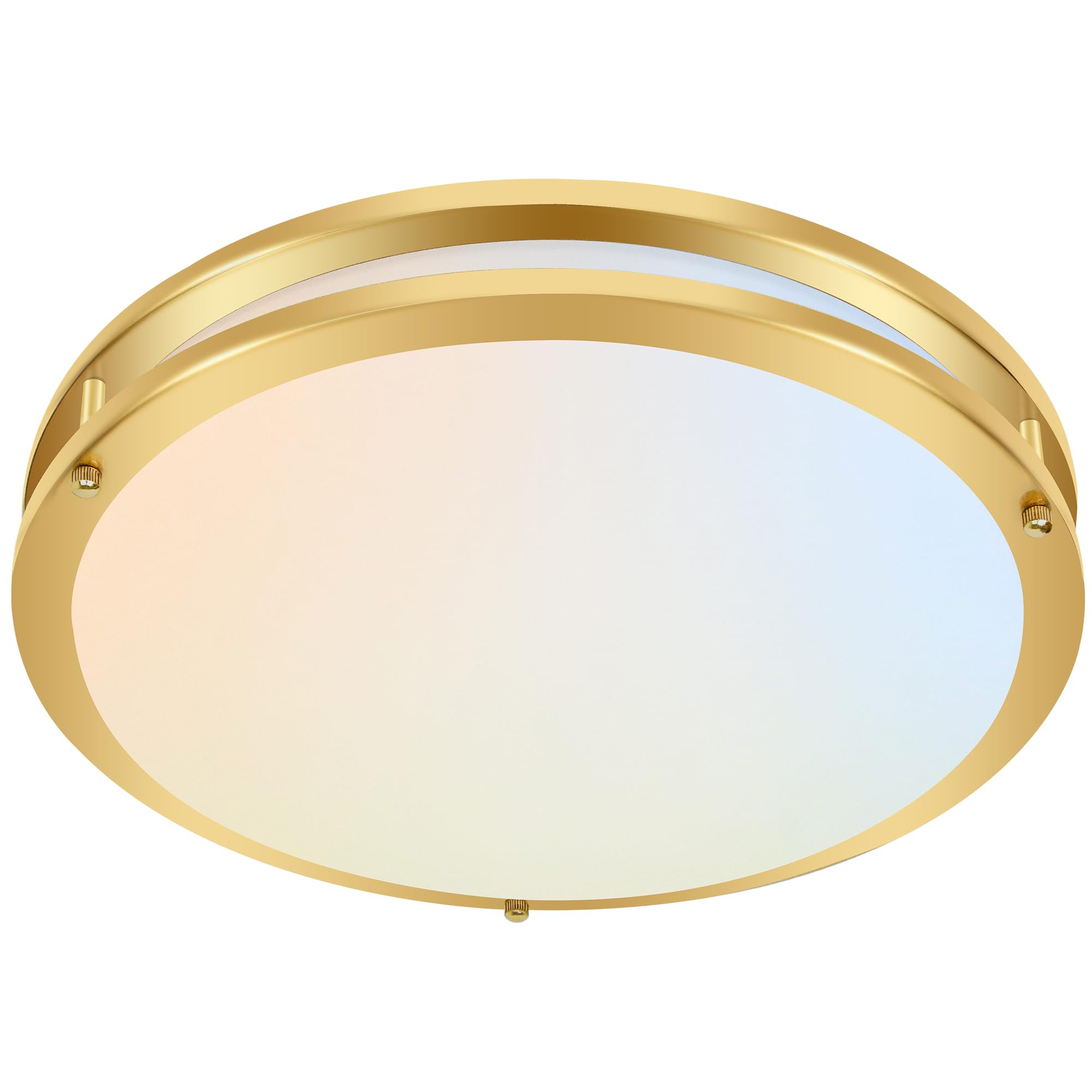 Hykolity 16-inch gold LED flush mount front view with diffuser for even illumination.