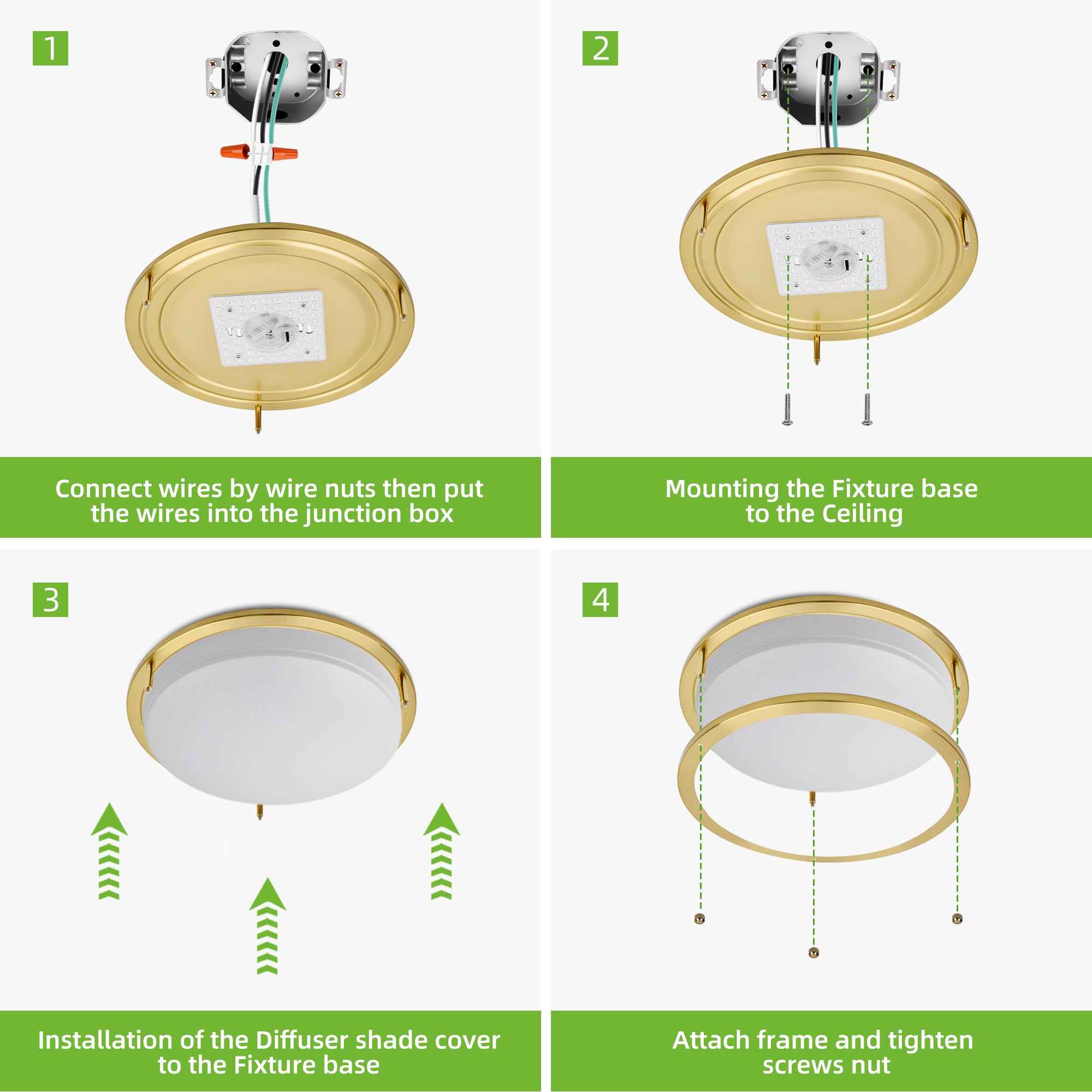 Hykolity 16-inch gold LED flush mount ideal for kitchen, closet, hallways.