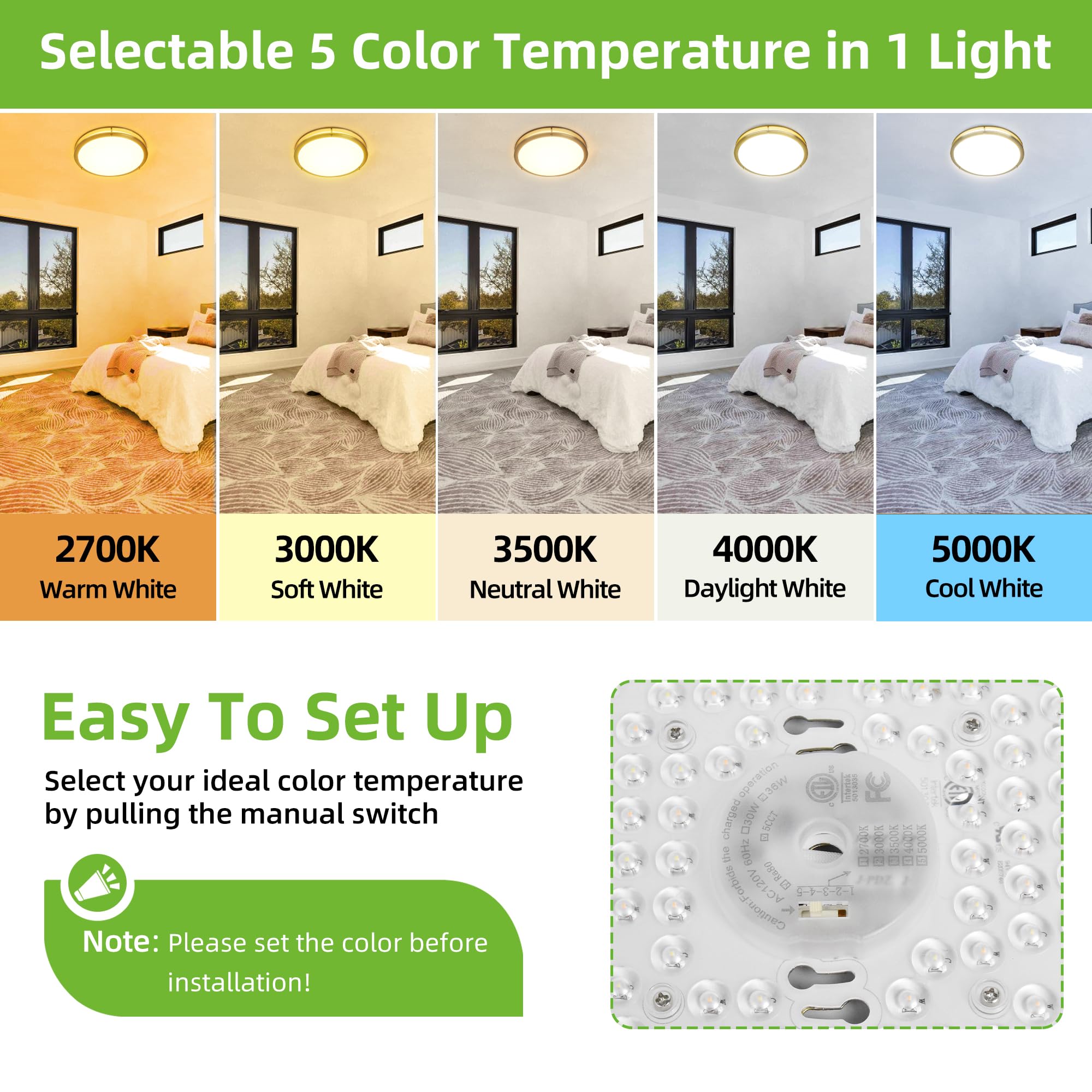 Hykolity 16-inch gold LED flush mount side profile showing slim ceiling footprint.