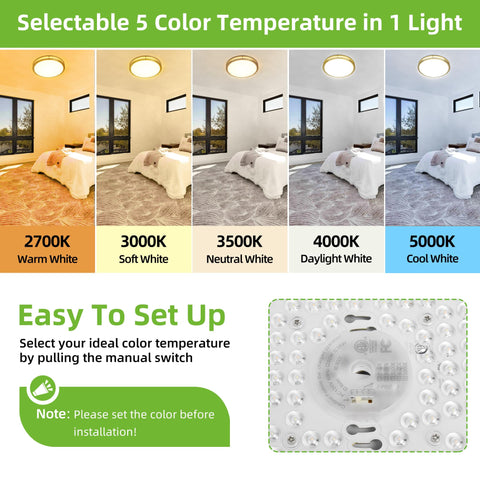 Hykolity 16-inch gold LED flush mount side profile showing slim ceiling footprint.
