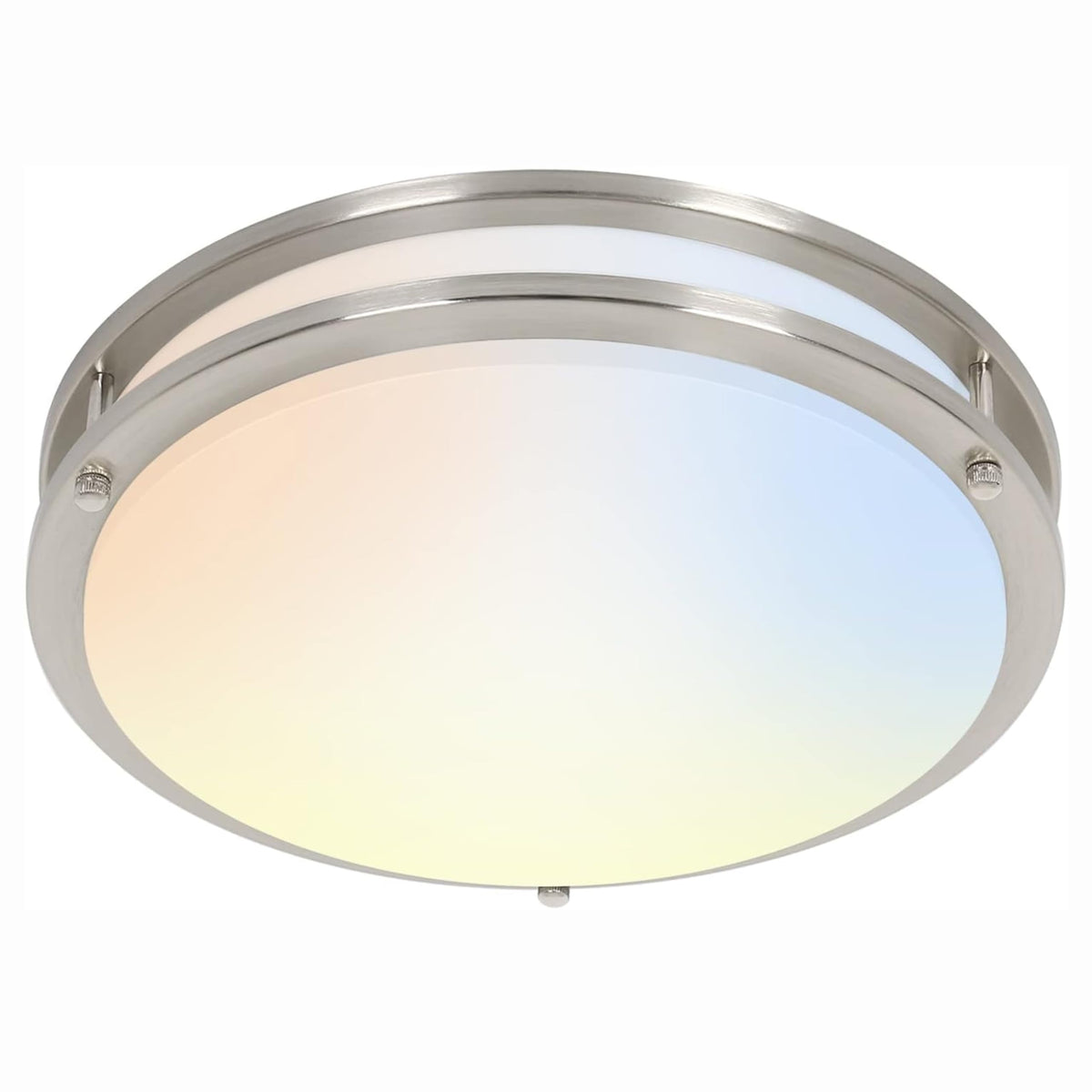 Hykolity 16-inch LED flush-mount with brushed-nickel finish delivers even room-wide illumination.