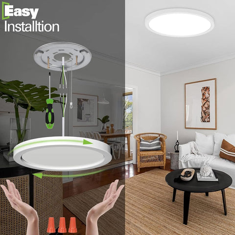 hykolity 18in round panel light ceiling installation shows easy flush-mount setup