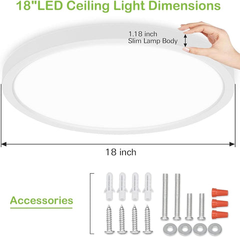 hykolity 18in round panel light edge-lit closeup shows slim low-profile design