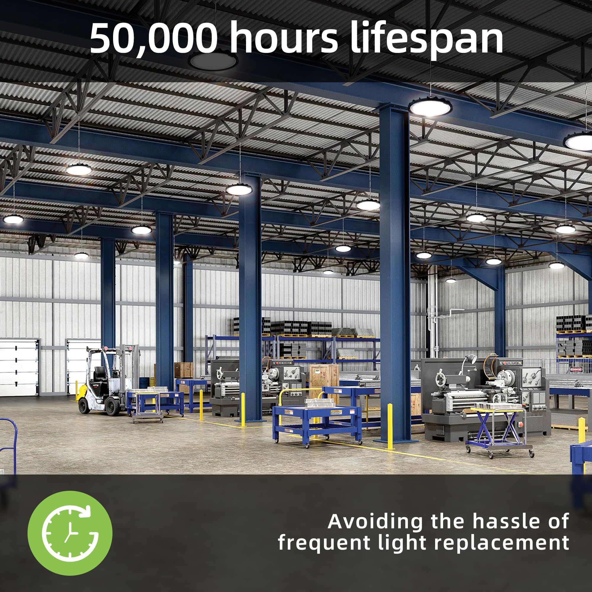 Hykolity 2-pack high bay lights for warehouses and factories.