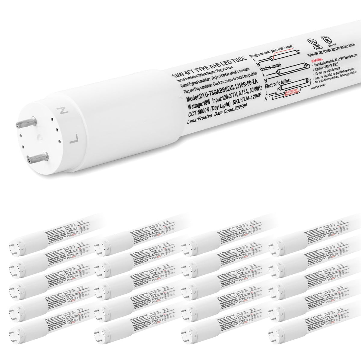 Hykolity 20-pack LED T8 tube bundle for energy-efficient office lighting.