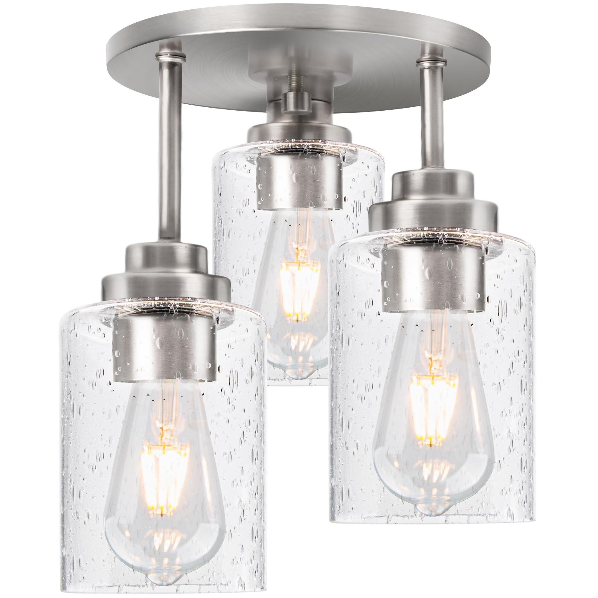 Hykolity 3-light semi-flush mount with brushed-nickel finish for modern ceiling appeal.