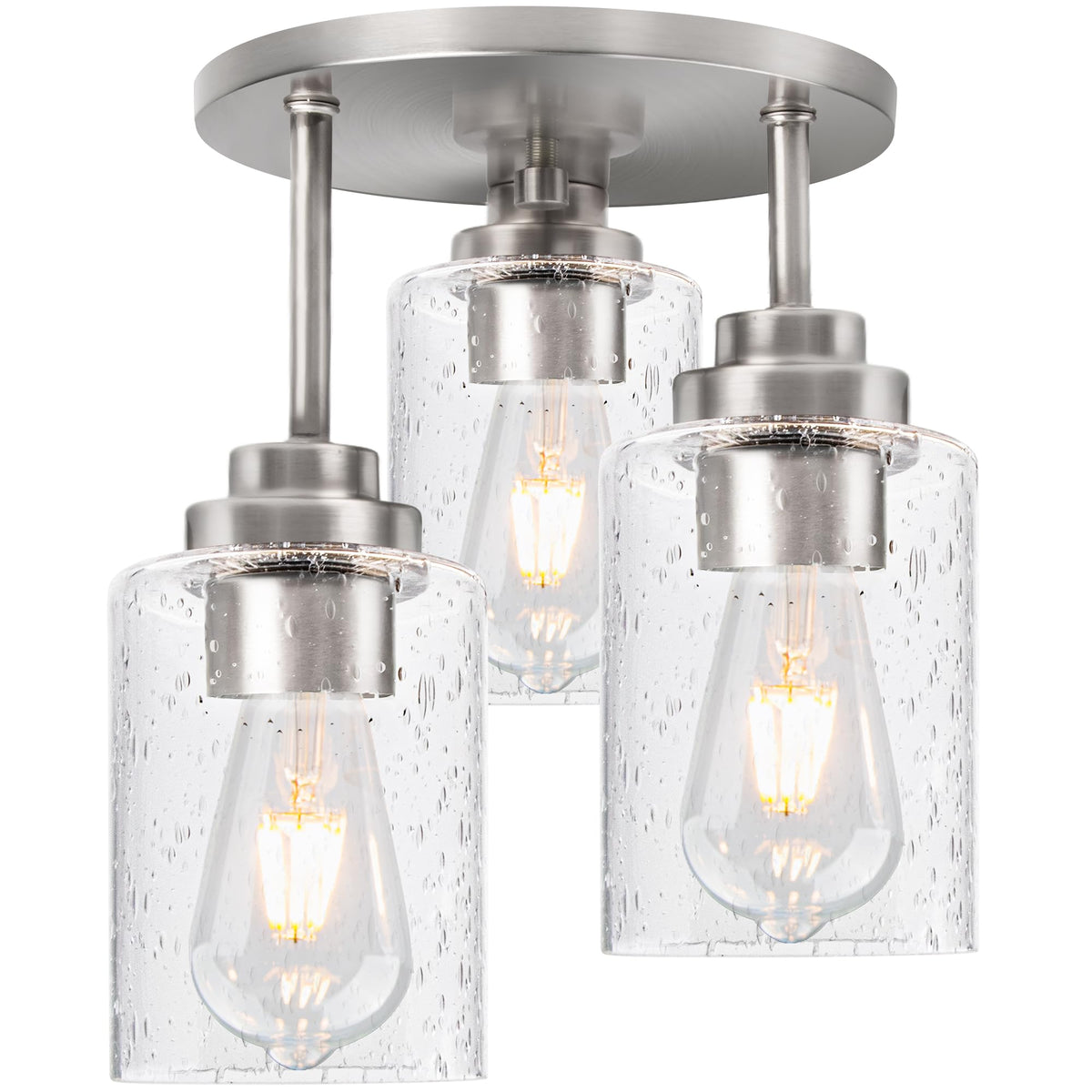 Hykolity 3-light semi-flush mount with brushed-nickel finish for modern ceiling appeal.