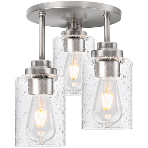 Hykolity 3-light semi-flush mount with brushed-nickel finish for modern ceiling appeal.