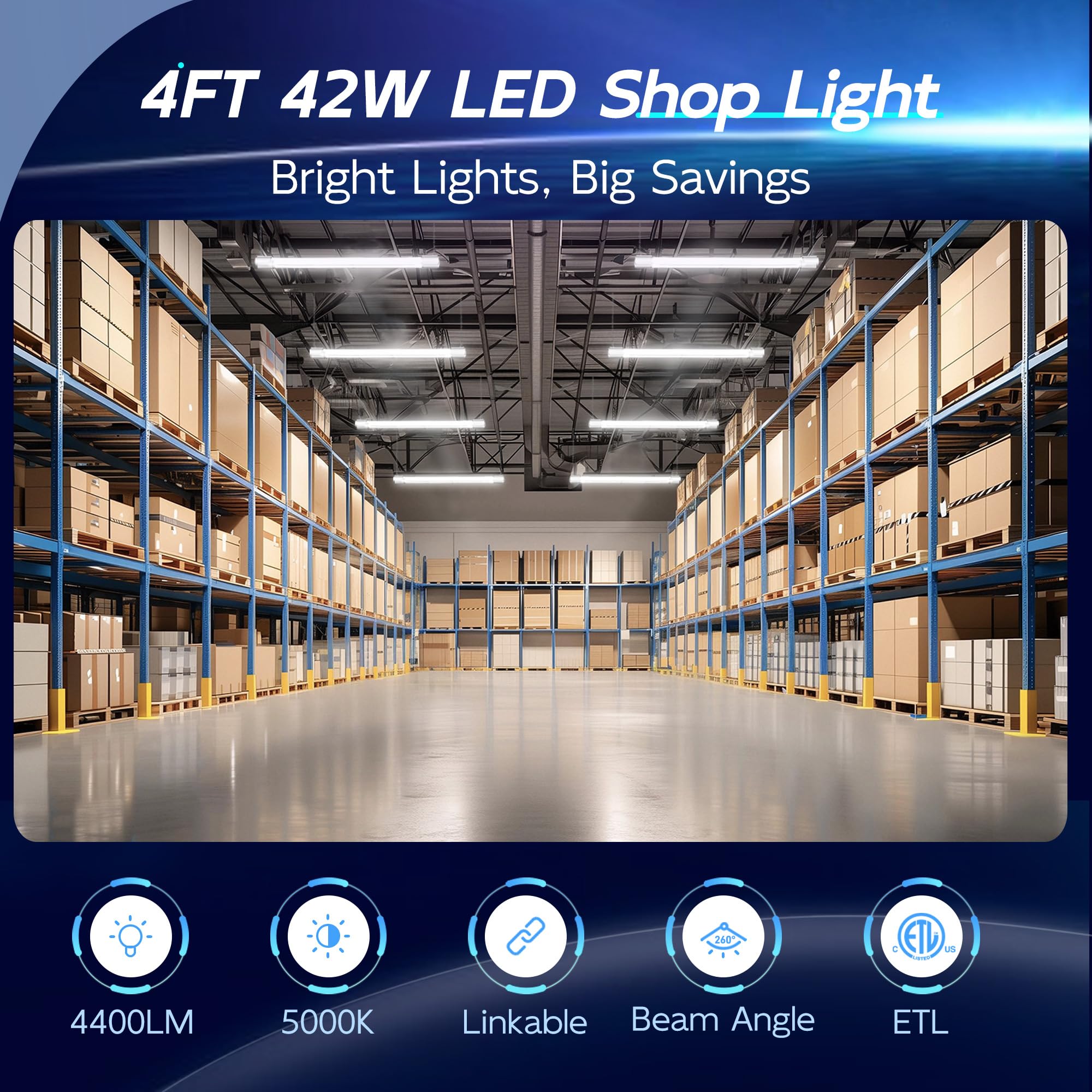 hykolity 4ft led shop light 5000k daylight for clear task visibility