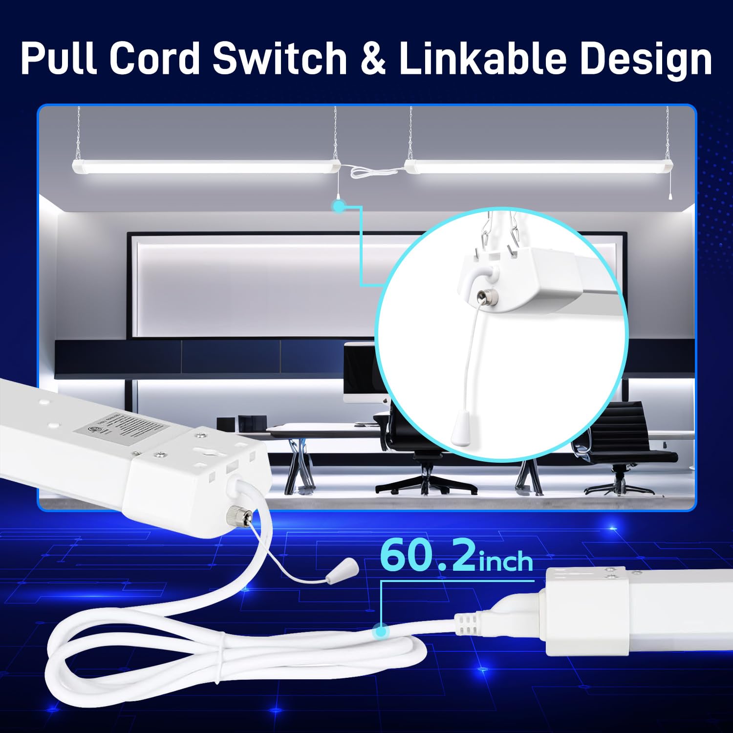 Hykolity 4ft light with hanging kit for easy ceiling mounting.