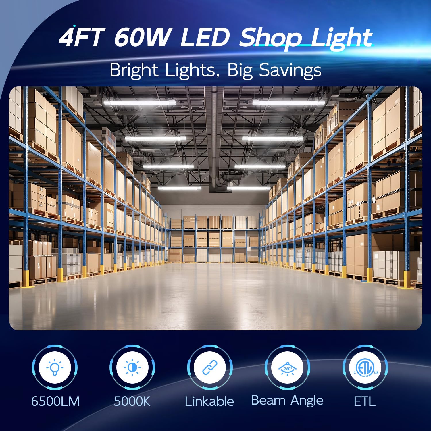 Hykolity 6500lm 4ft LED shop light delivers bright performance for busy spaces.
