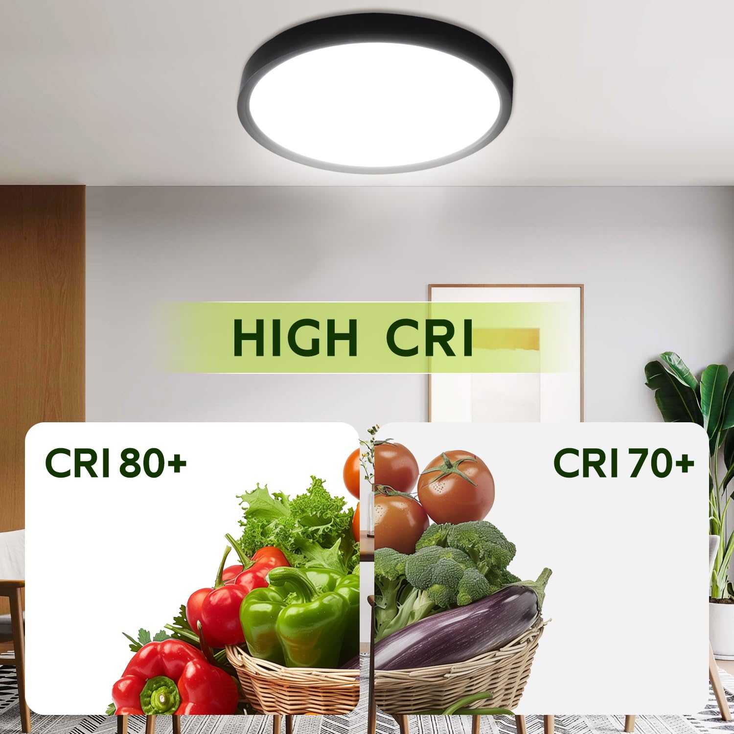 Hykolity 9-inch round LED panel in kitchen for bright meal prep lighting