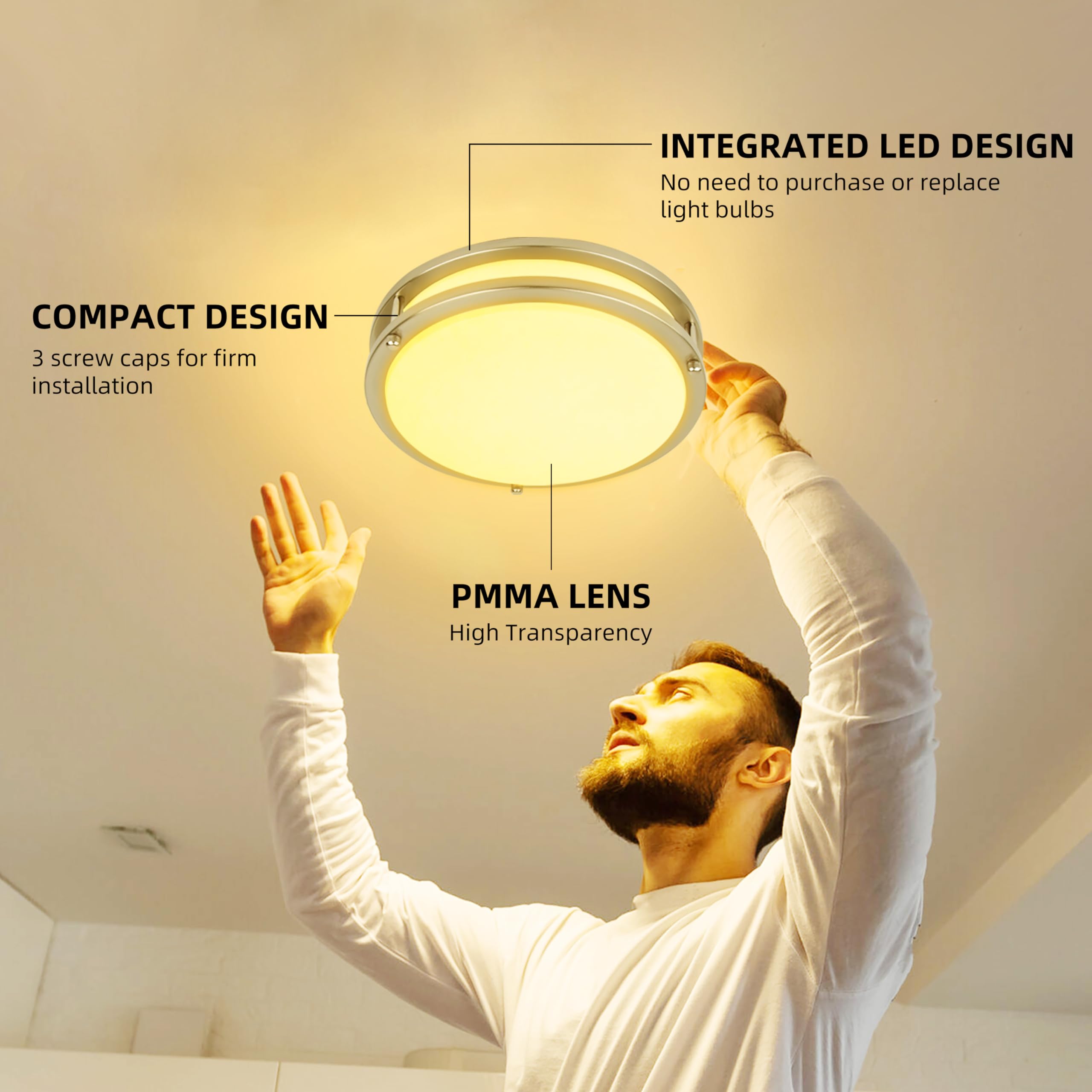 hykolity ceiling light with diffuse white shade delivering even hall lighting.
